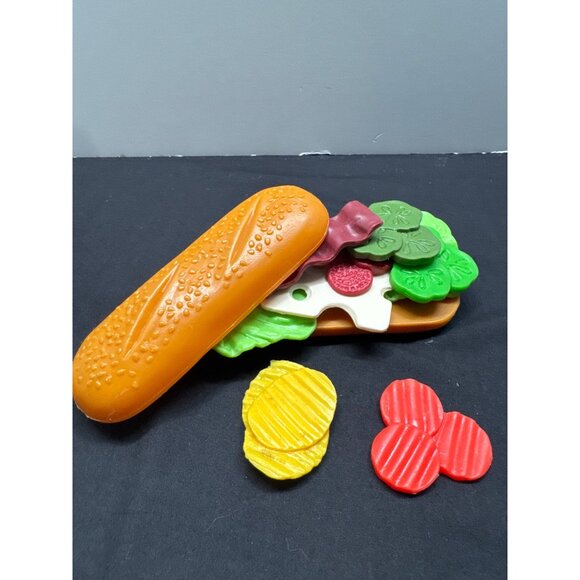 Vintage 1980s Toy Play Food Plastic Sandwich Set With Lettuce Cheese Pickles & M - Picture 1 of 8
